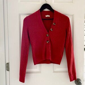 EUC Anthro Pilcro LS Cropped Cardigan Sweater, Size Small/Medium, Red